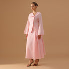 Pink Long - Sleeve Linen Blend set Top And Skirt - shopaleena