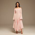 Pink Off - Shoulder Aline Midi Crepe Dress - shopaleena