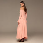 Pink Off - Shoulder Flare - Cuff Crepe Dress - shopaleena