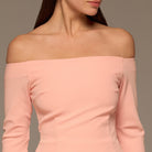 Pink Off - Shoulder Flare - Cuff Crepe Dress - shopaleena