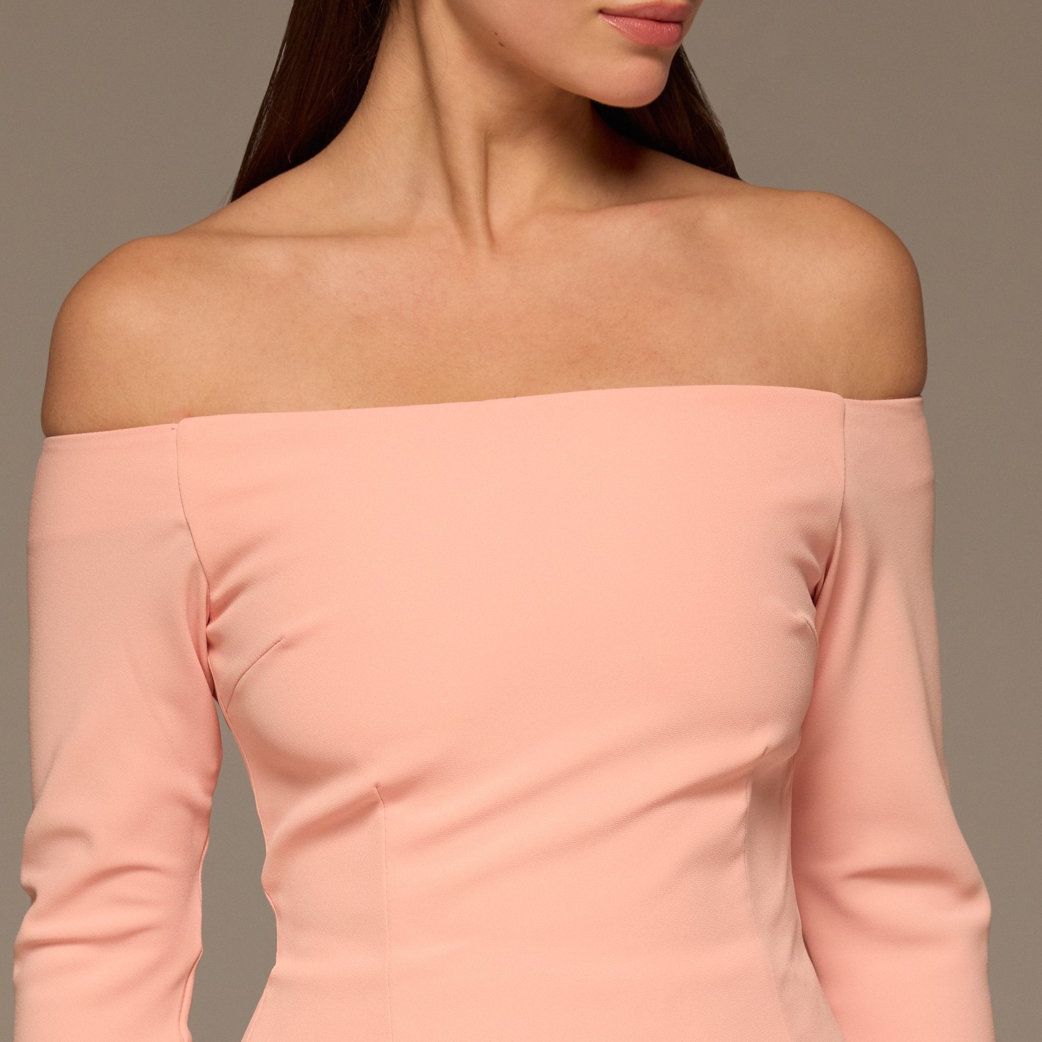 Pink Off - Shoulder Flare - Cuff Crepe Dress - shopaleena