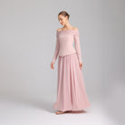 Pink Off - Shoulder Long - Sleeve Evening Gown - shopaleena