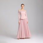 Pink Off - Shoulder Long - Sleeve Evening Gown - shopaleena