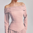 Pink Off - Shoulder Long - Sleeve Evening Gown - shopaleena