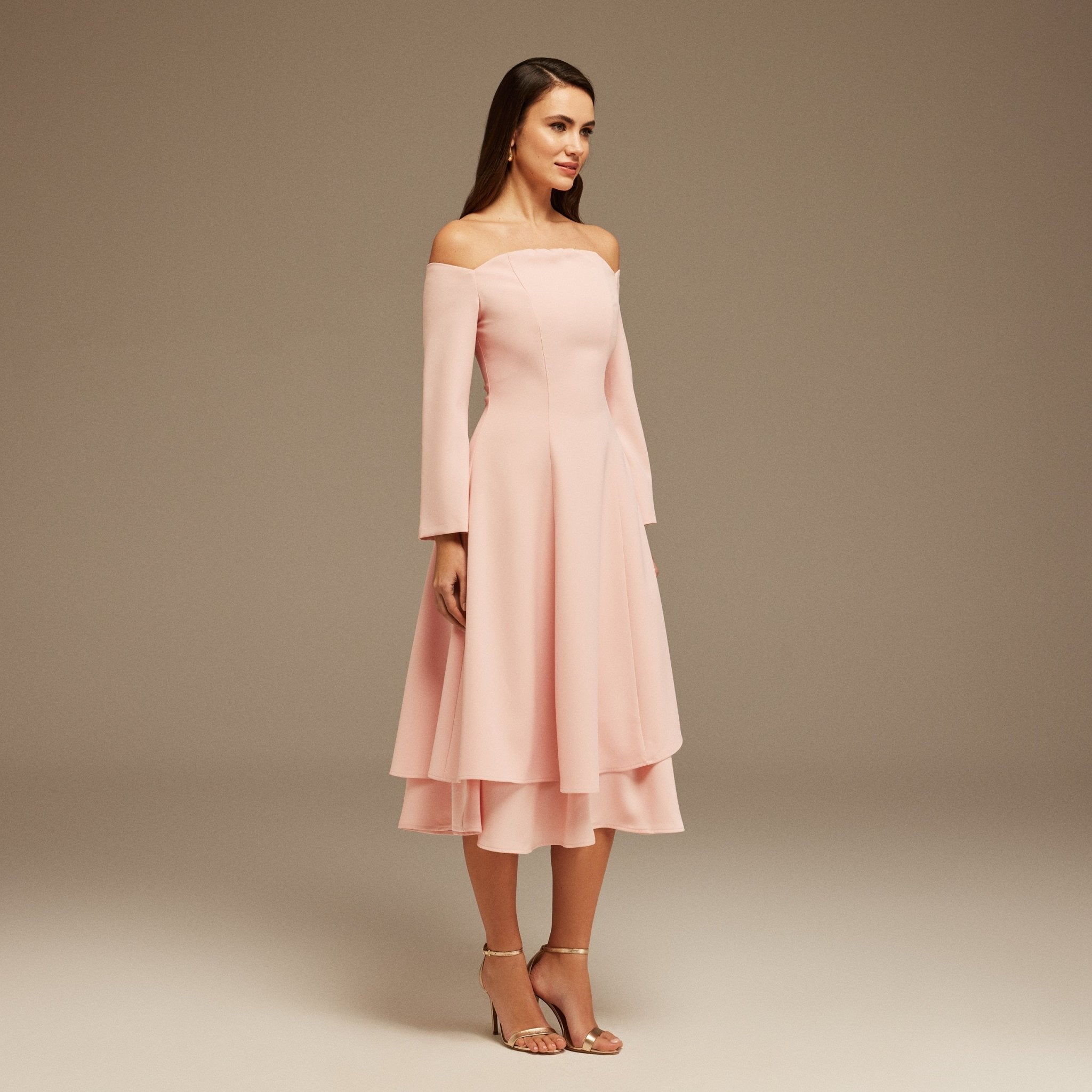 Pink Off - Shoulder Midi Dress - shopaleena