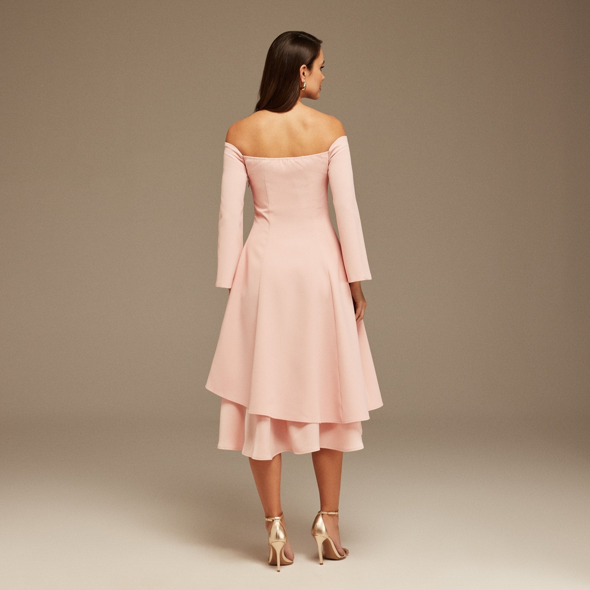 Pink Off - Shoulder Midi Dress - shopaleena