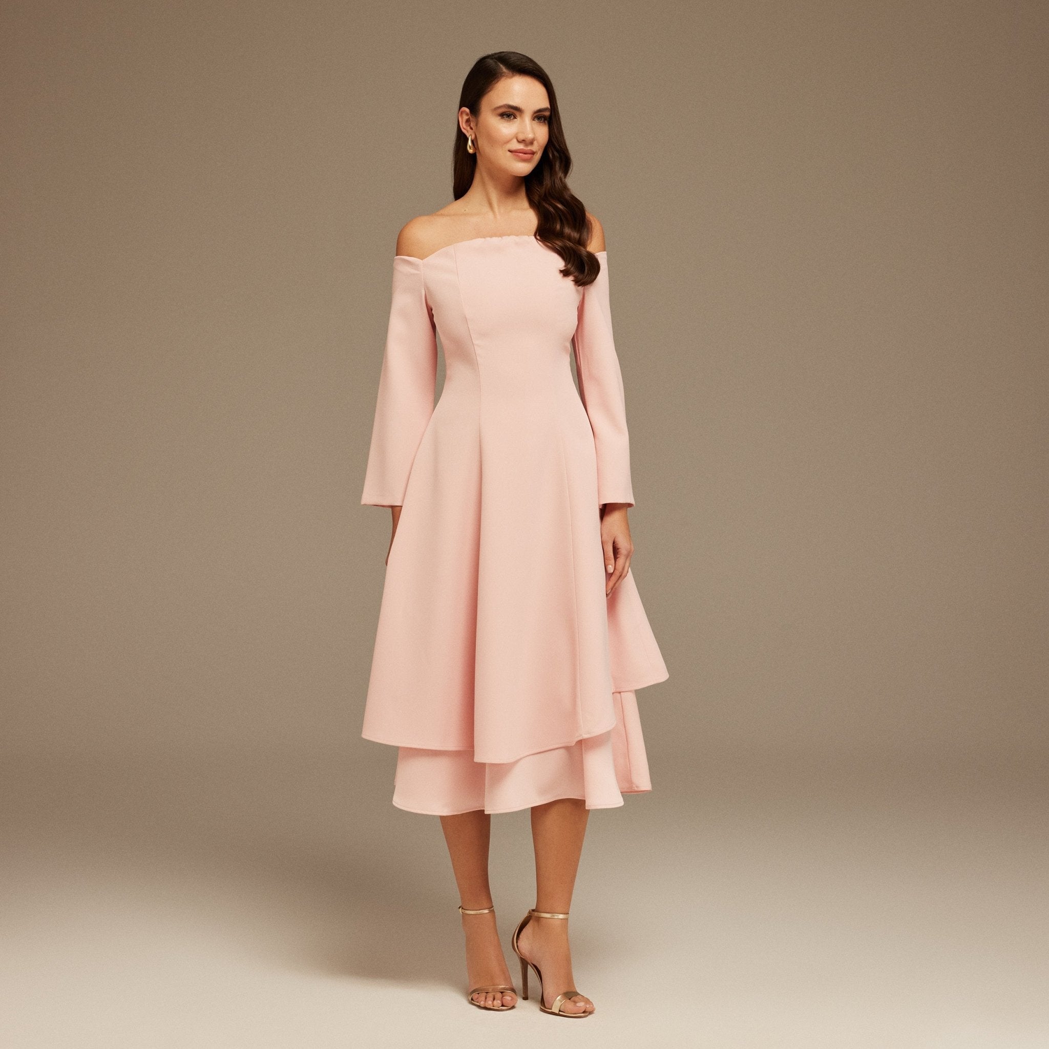 Pink Off - Shoulder Midi Dress - shopaleena