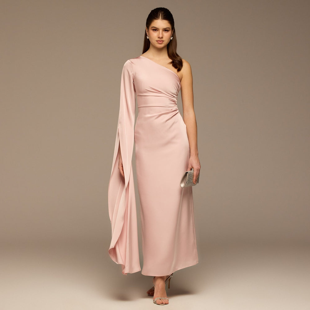 one shoulder pink satin dress One Shoulder Satin Bridesmaid Dress