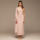 Pink One - Shoulder Gathered Waist Satin Dress - shopaleena