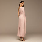 Pink One - Shoulder Gathered Waist Satin Dress - shopaleena