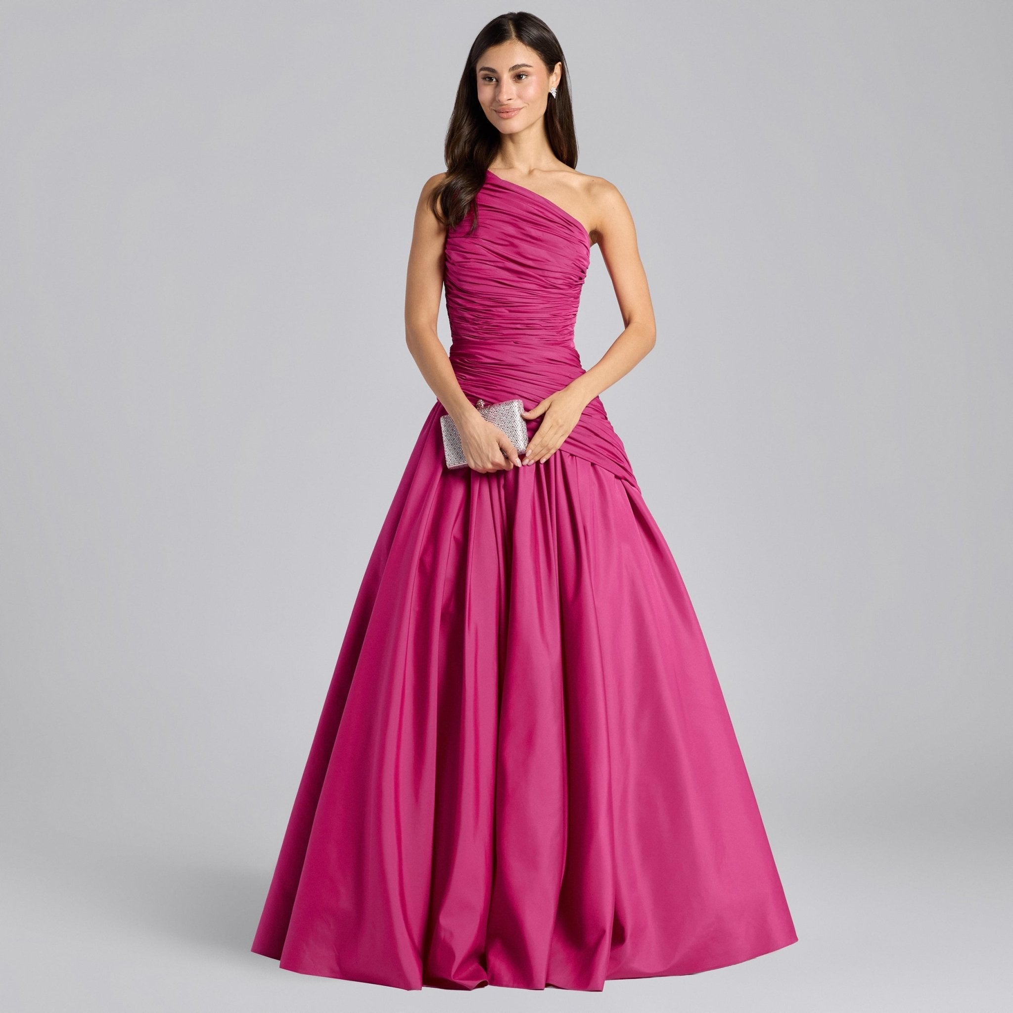 Pink One Shoulder Ruched Gown - shopaleena