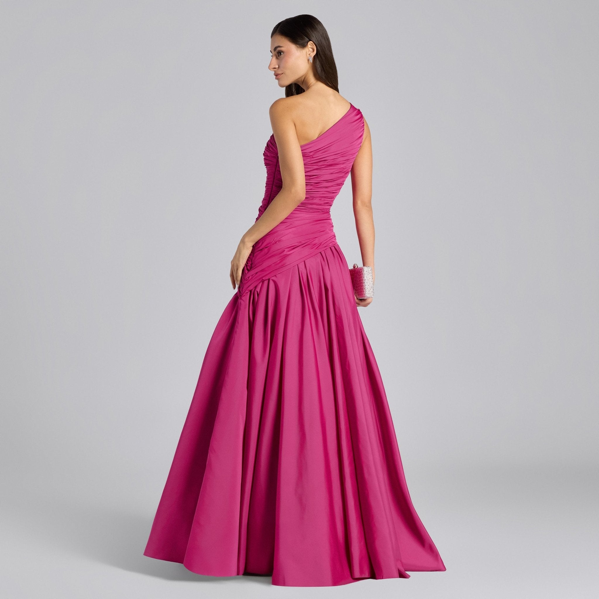 Pink One Shoulder Ruched Gown - shopaleena