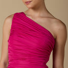 Pink One Shoulder Ruched Gown - shopaleena