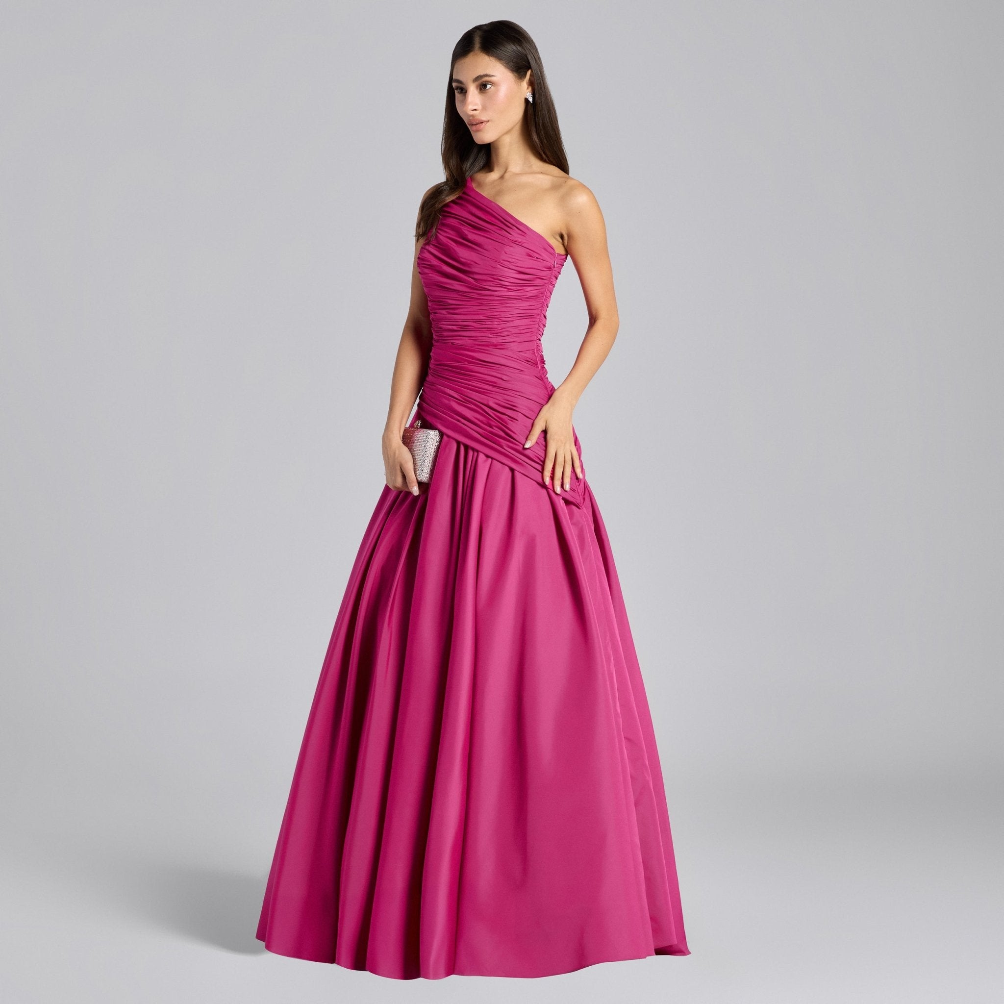 Pink One Shoulder Ruched Gown - shopaleena