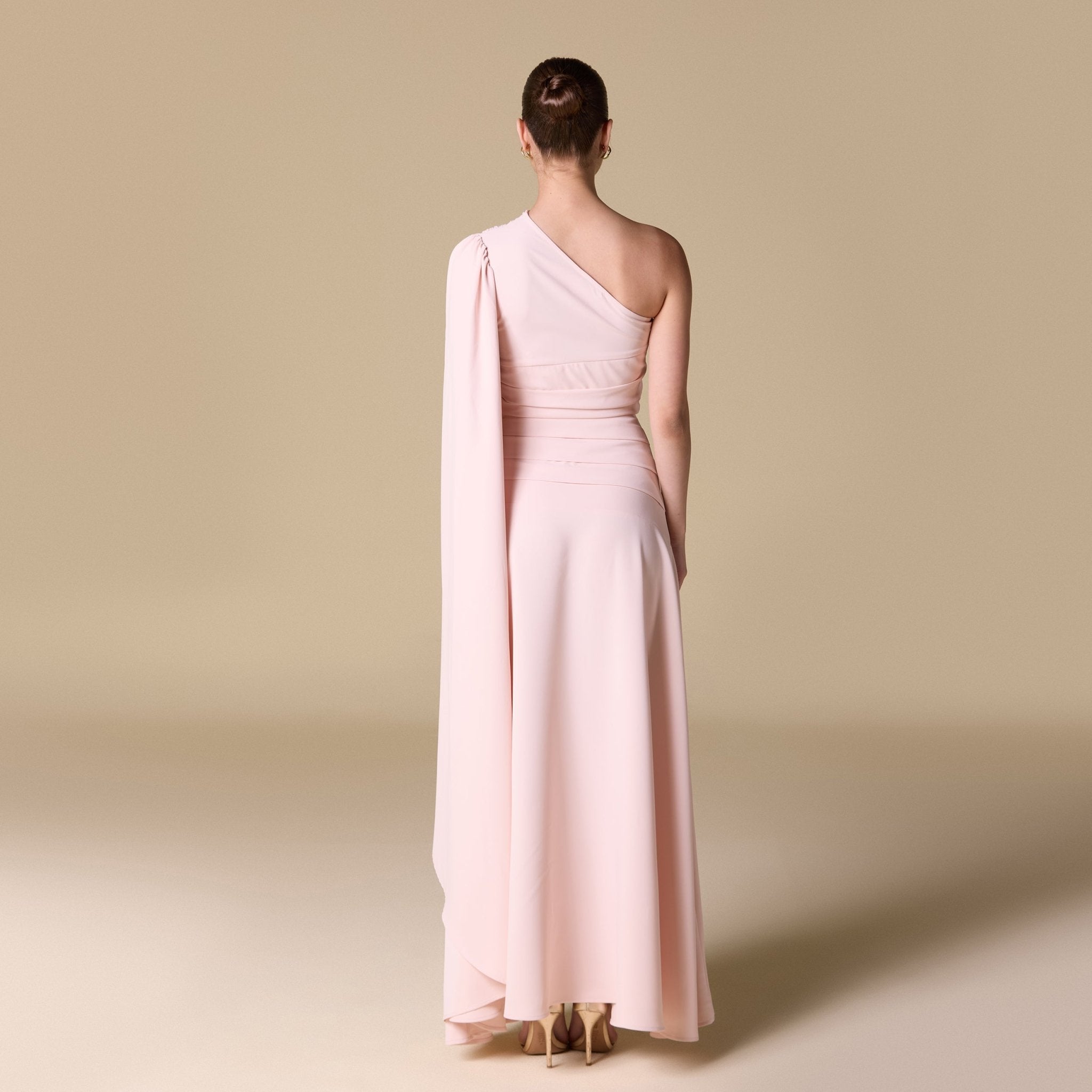 Pink One Shoulder Sleeveless Crepe Dress - shopaleena