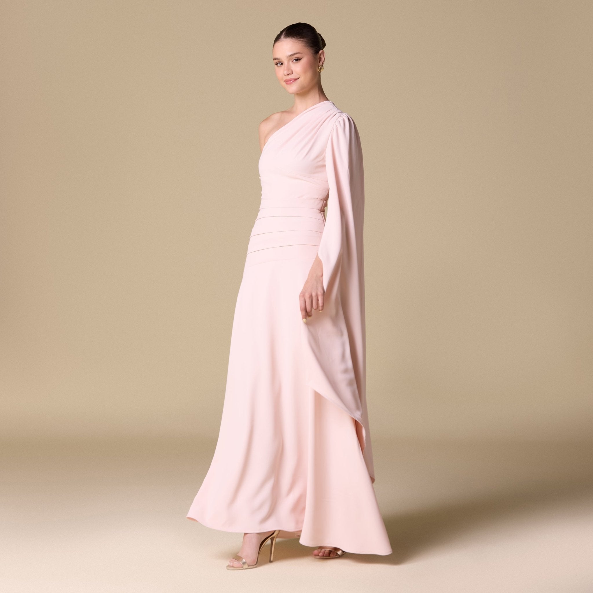 Pink One Shoulder Sleeveless Crepe Dress - shopaleena