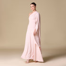 Pink One Shoulder Sleeveless Crepe Dress - shopaleena