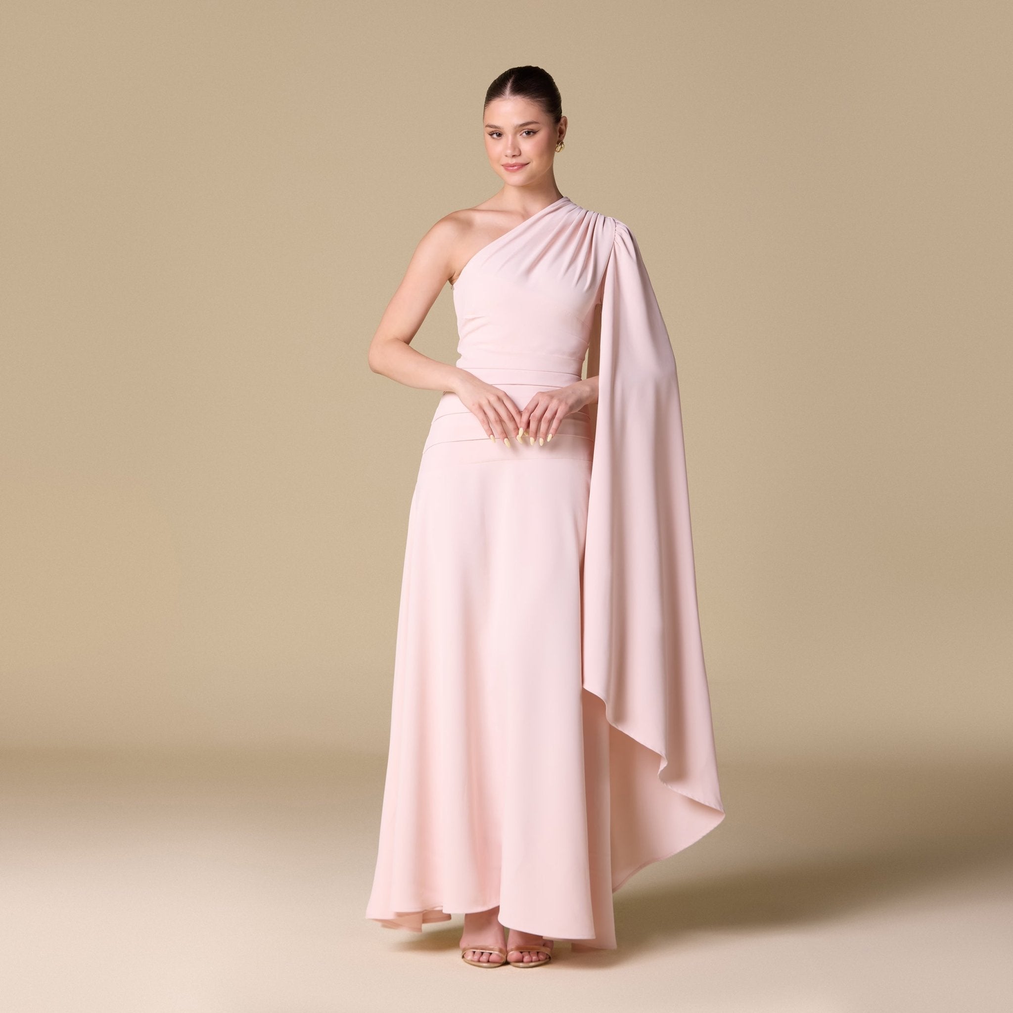 Pink One Shoulder Sleeveless Crepe Dress - shopaleena