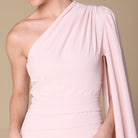 Pink One Shoulder Sleeveless Crepe Dress - shopaleena