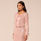 Pink Open-Front Long Sleeve Sequin Jacket - shopaleena
