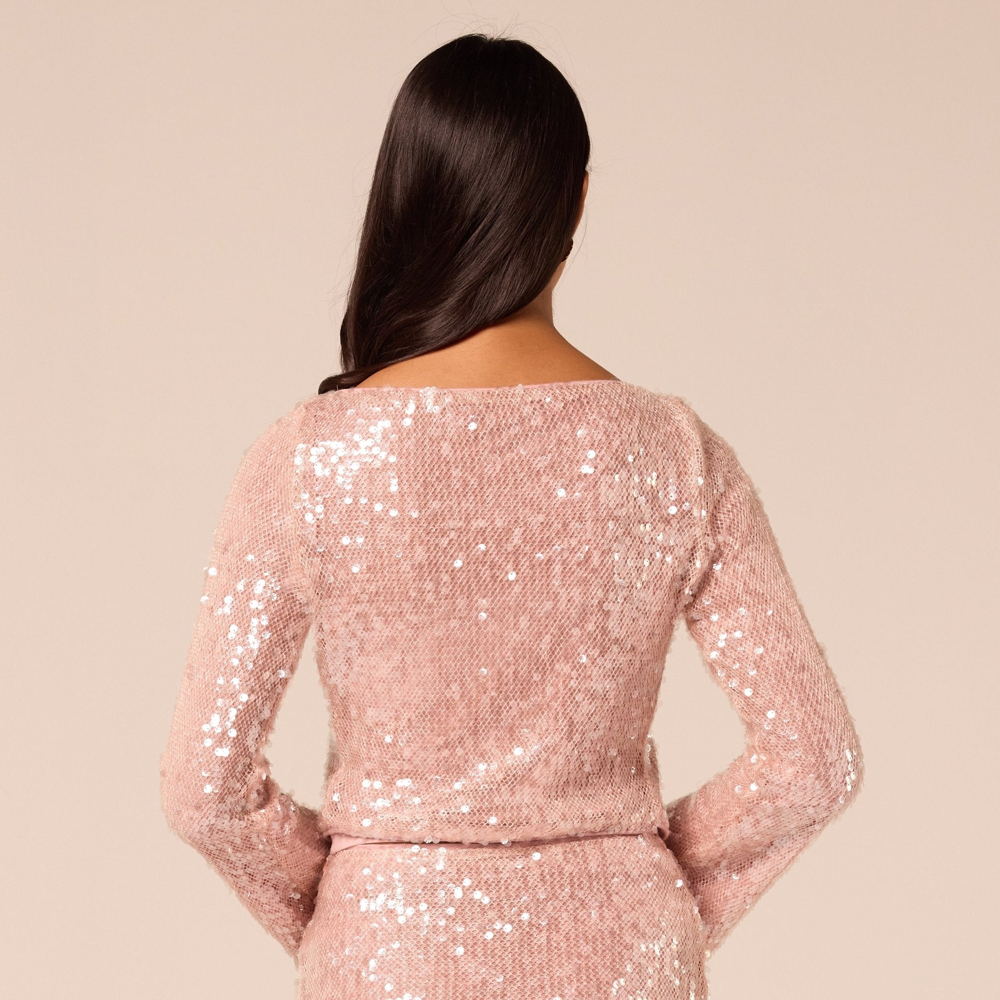 Pink Open-Front Long Sleeve Sequin Jacket - shopaleena