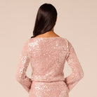 Pink Open-Front Long Sleeve Sequin Jacket - shopaleena