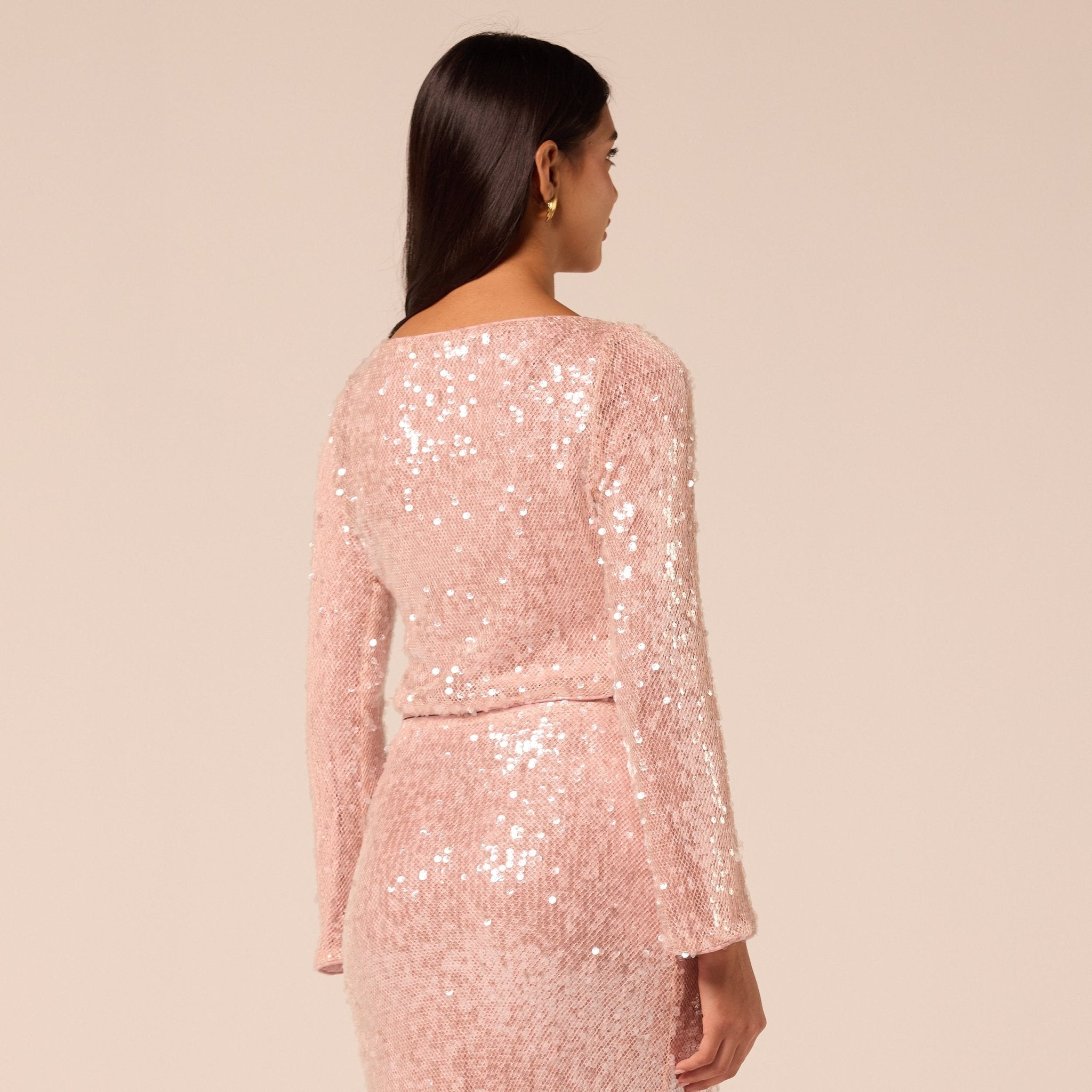 Pink Open-Front Long Sleeve Sequin Jacket - shopaleena