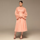 Pink Organza Puffy Sleeve Dress - shopaleena