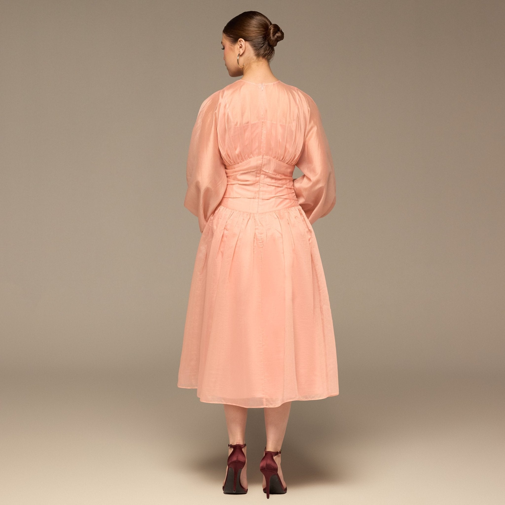 Pink Organza Puffy Sleeve Dress - shopaleena