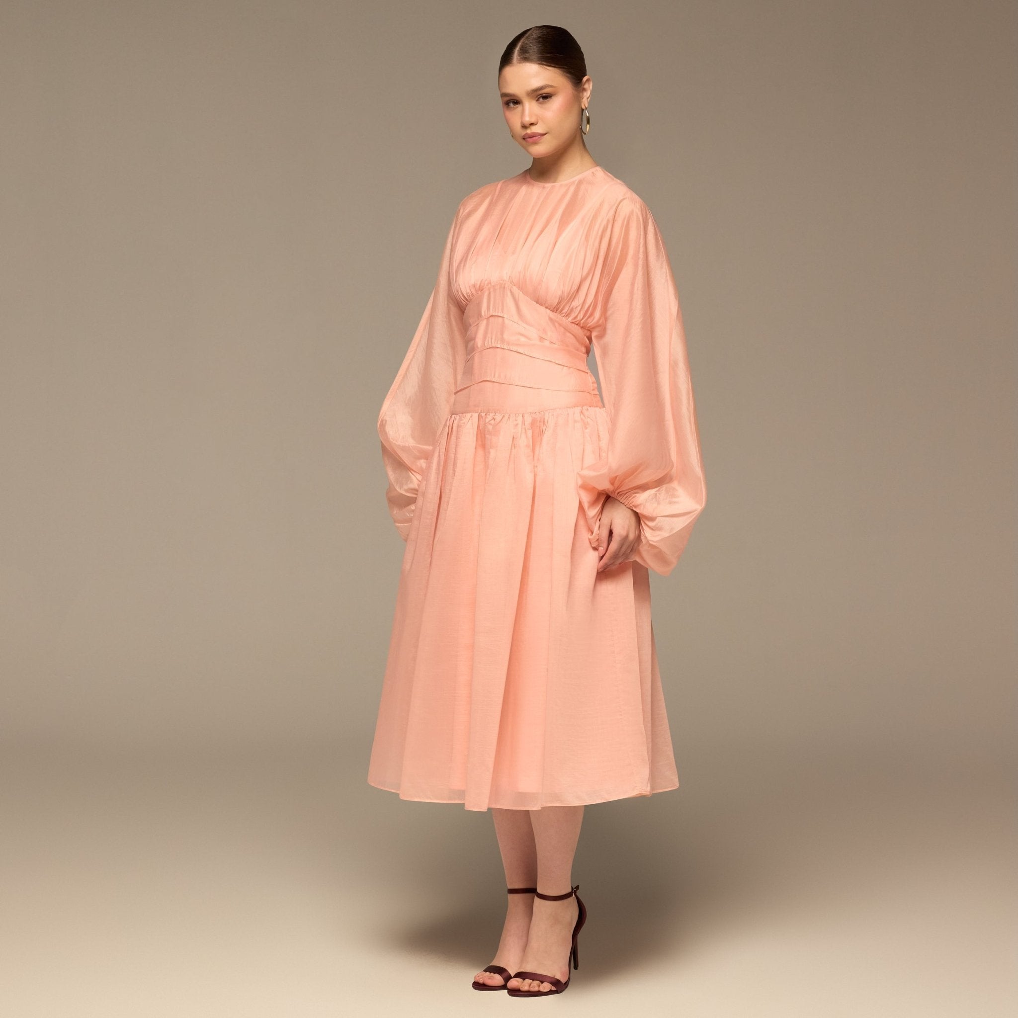 Pink Organza Puffy Sleeve Dress - shopaleena