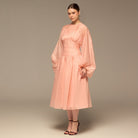Pink Organza Puffy Sleeve Dress - shopaleena
