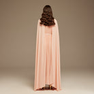 Pink Pleated A - line Dress with Cape Sleeves and High Neck Scarf - shopaleena