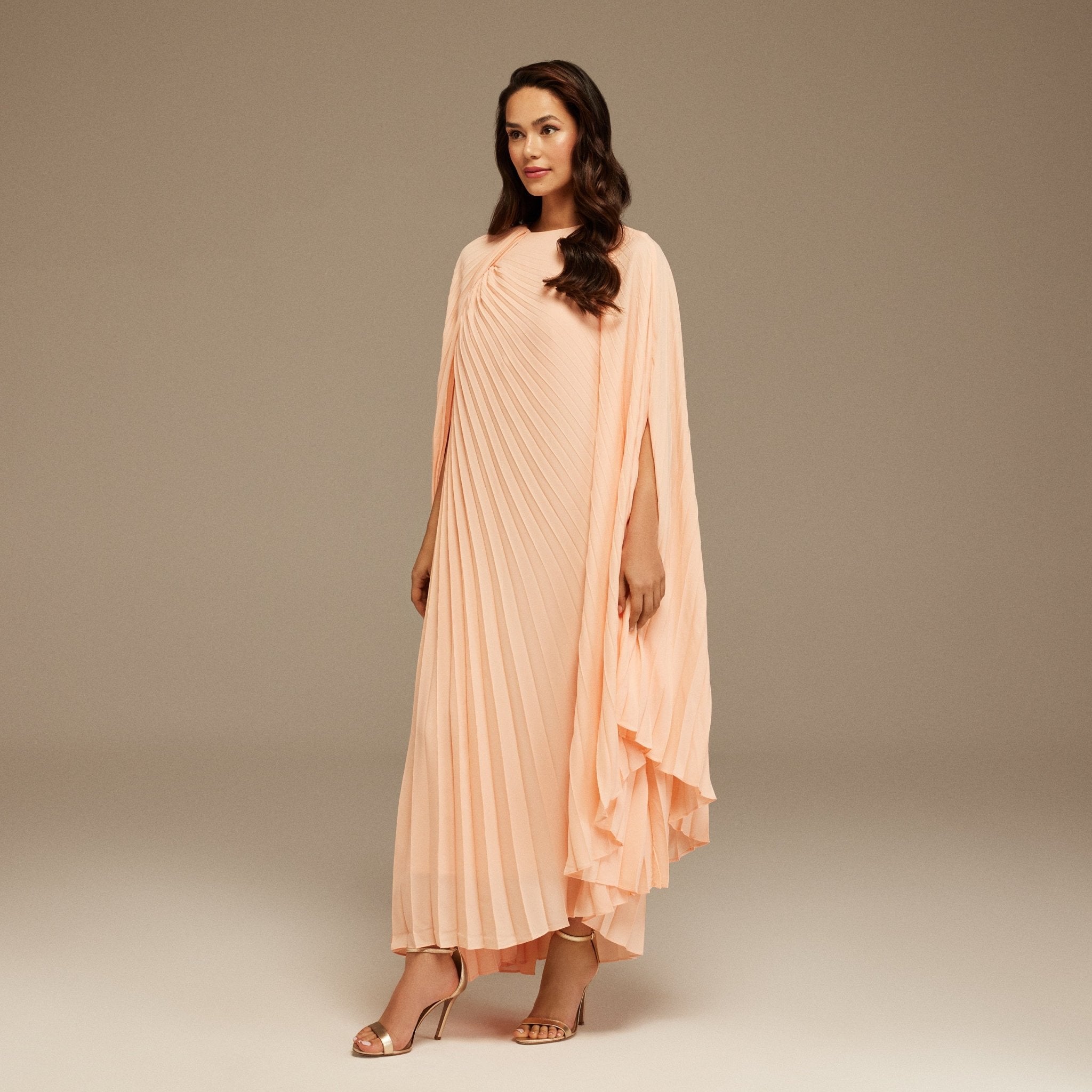 Pink Pleated Cape Midi Dress - shopaleena