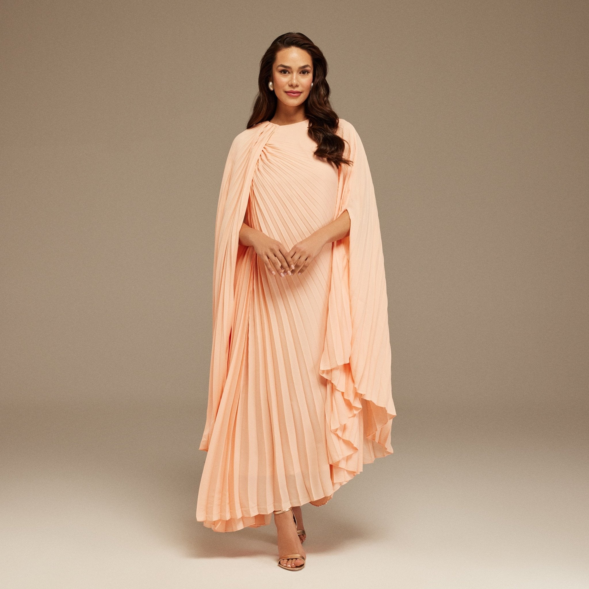 Pink Pleated Cape Midi Dress - shopaleena