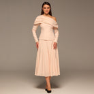 Pink Pleated Crepe Maxi Skirt - shopaleena