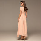 Pink Pleated High - Low Dress with Draped Bodice - shopaleena