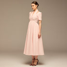 Pink Poplin V - Neck Button - Front Dress - shopaleena