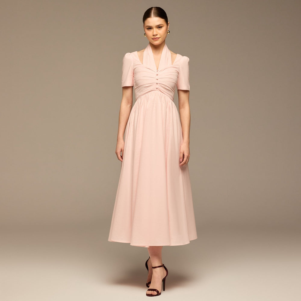 Pink Poplin V - Neck Button - Front Dress - shopaleena