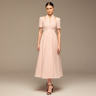 Pink Poplin V - Neck Button - Front Dress - shopaleena