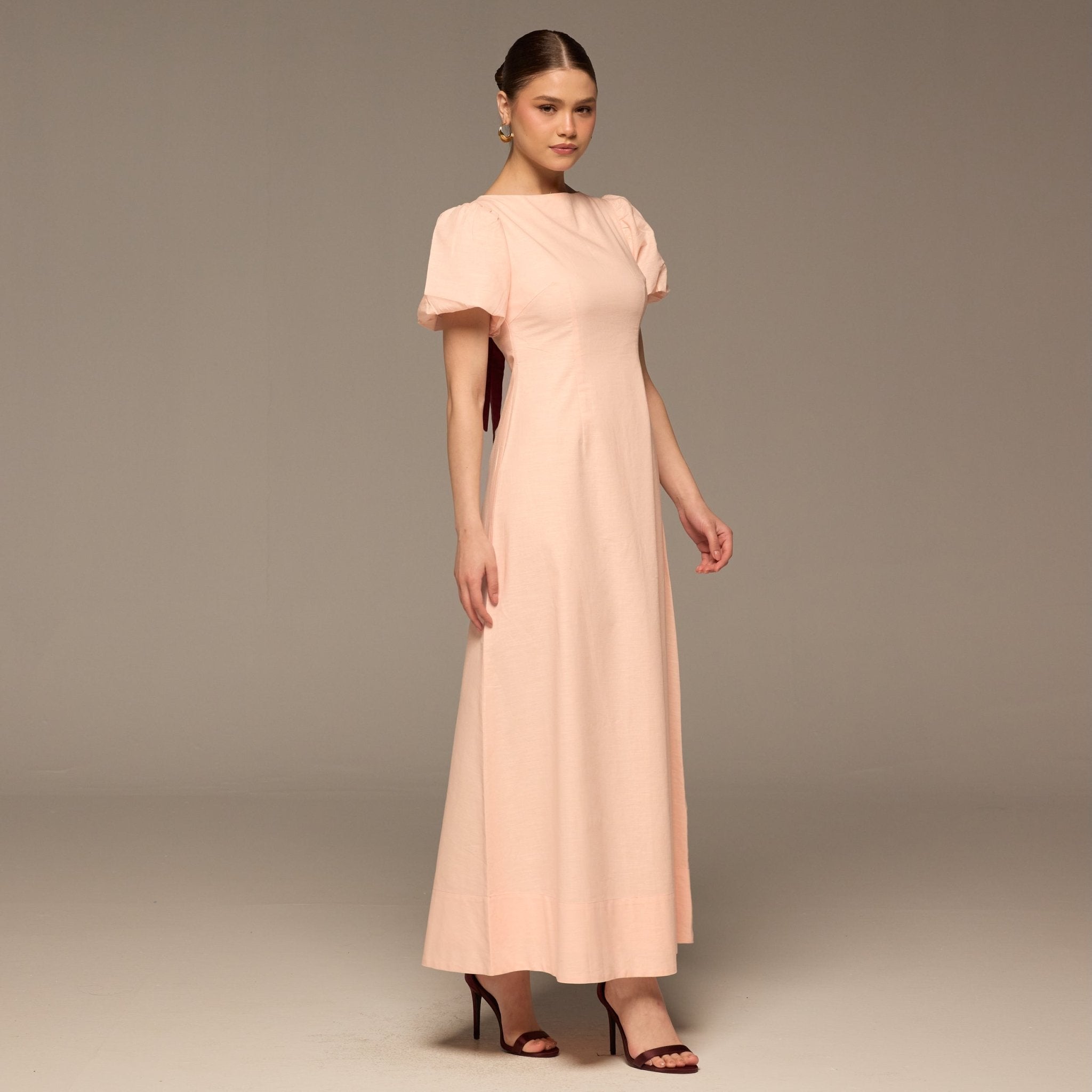 Pink Puff Sleeve Cotton Maxi Dress - shopaleena