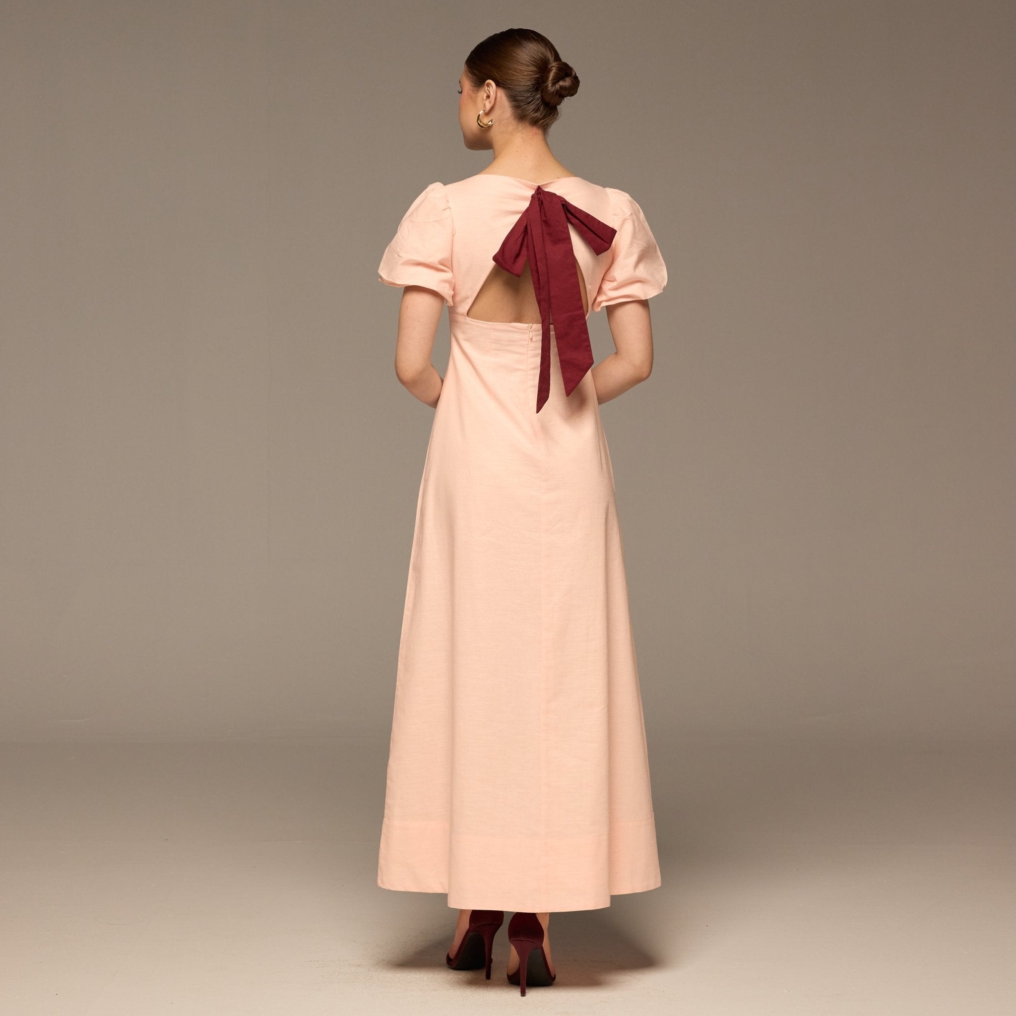 Pink Boat Neck Back Bow Maxi Dress – shopaleena