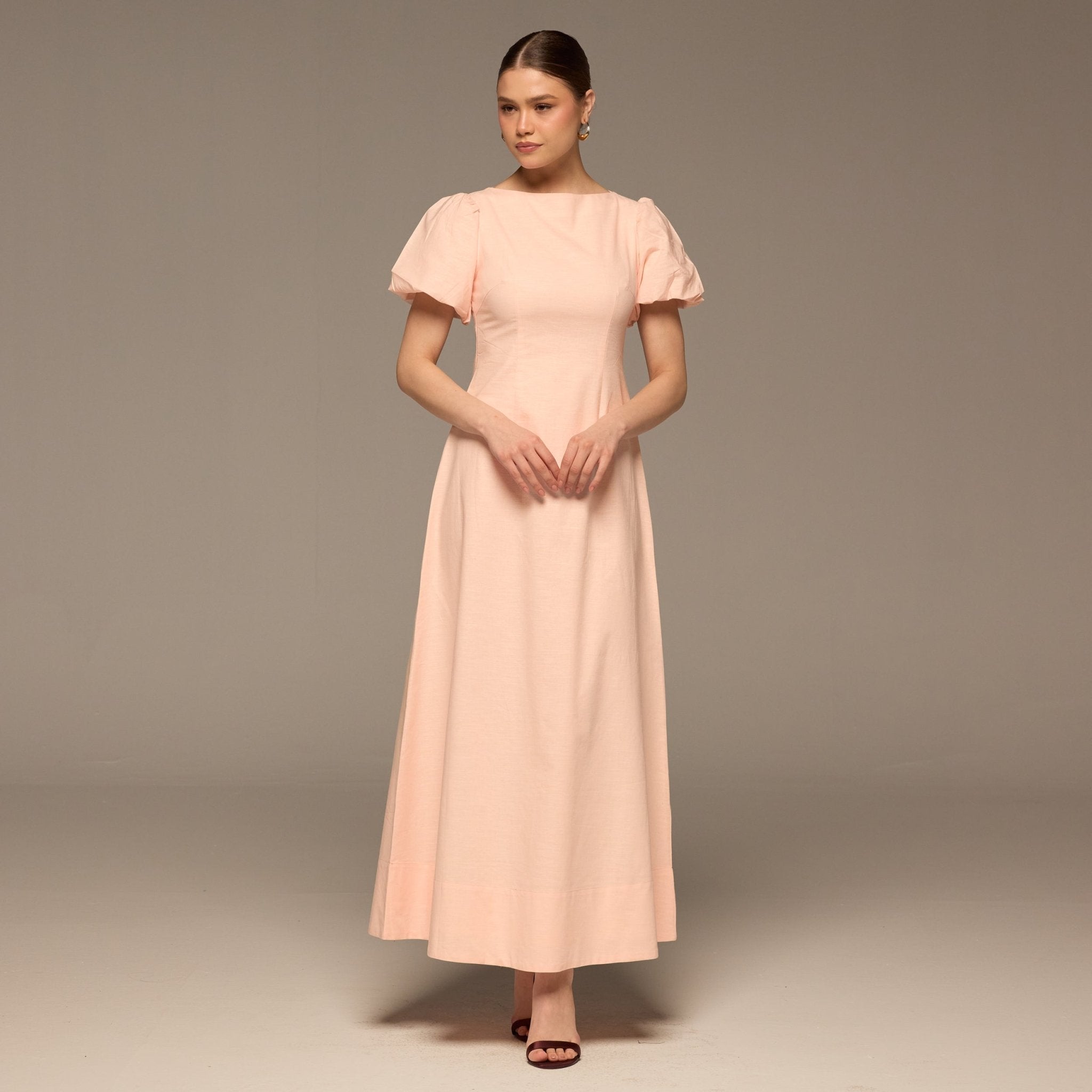 Pink Puff Sleeve Cotton Maxi Dress - shopaleena