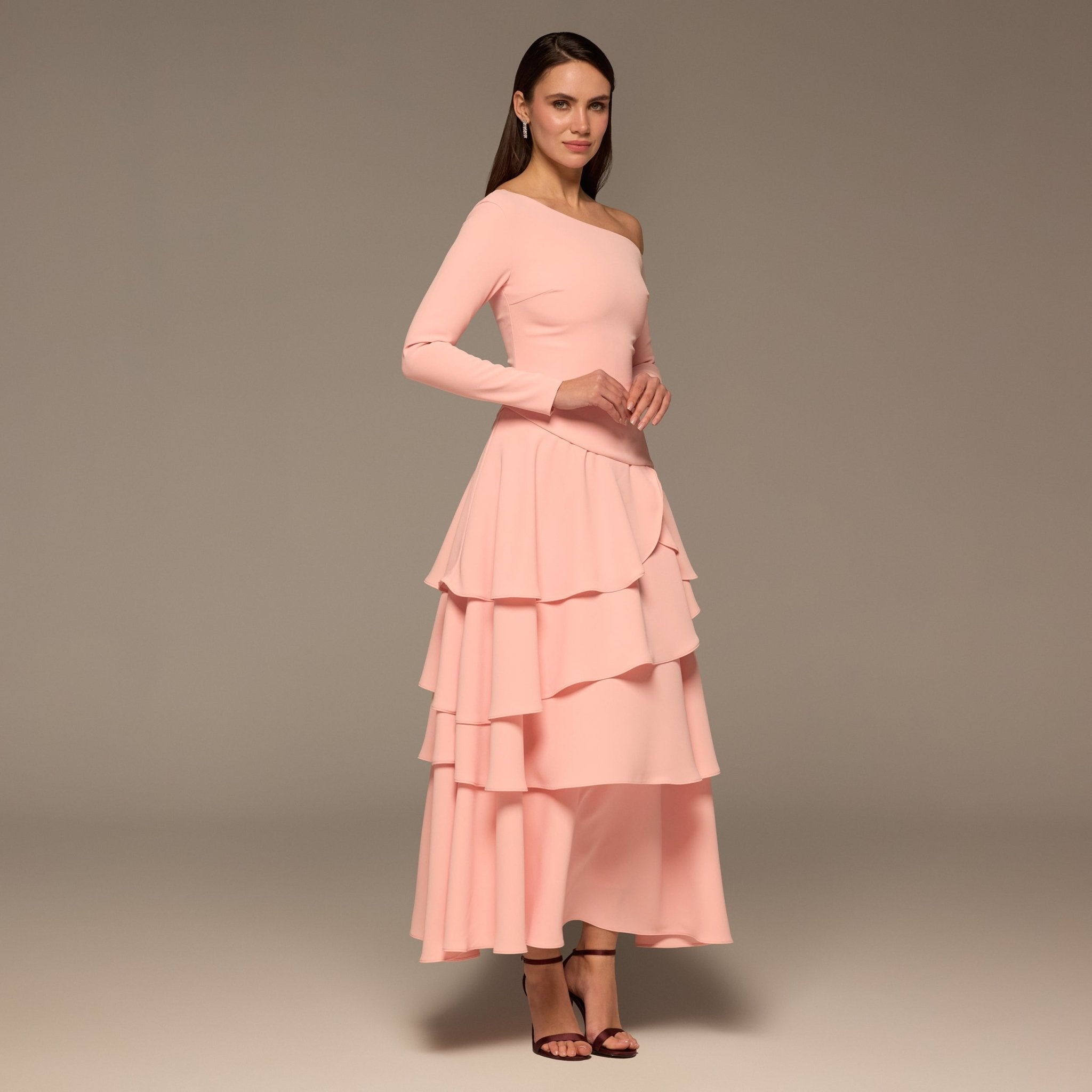 Pink Ruched Long Sleeve Jersey Maxi Dress - shopaleena