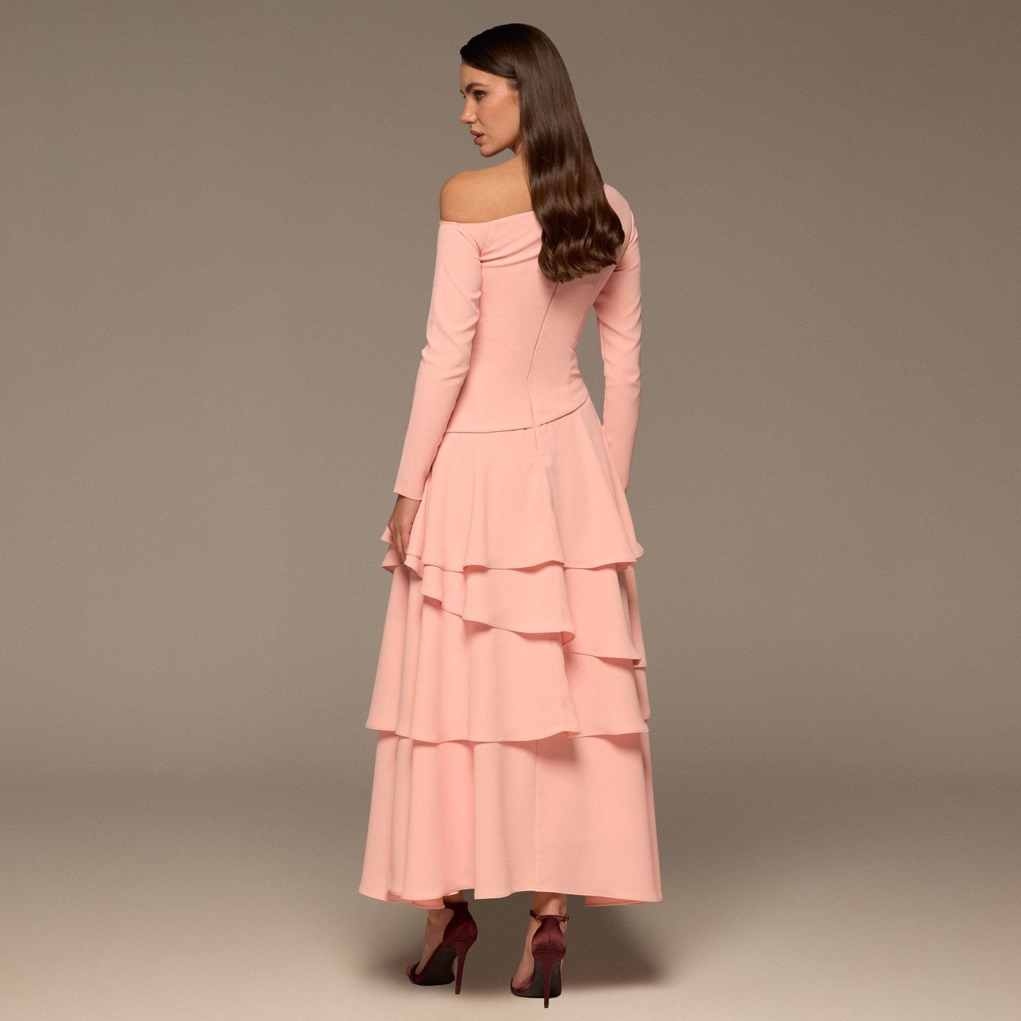 Pink Ruched Long Sleeve Jersey Maxi Dress - shopaleena
