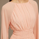 Pink Ruched top long sleeve Chiffon Midi Dress - shopaleena