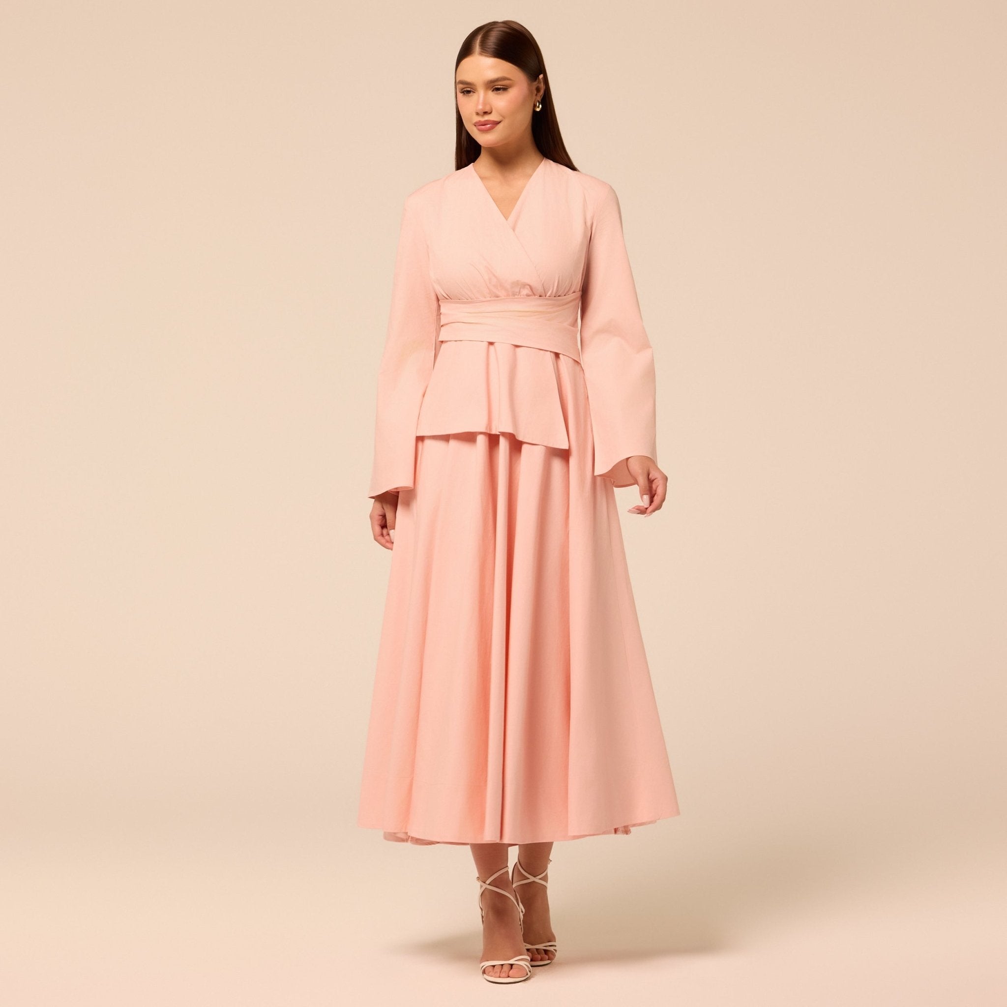 Pink Ruched Waist Poplin Dress - shopaleena