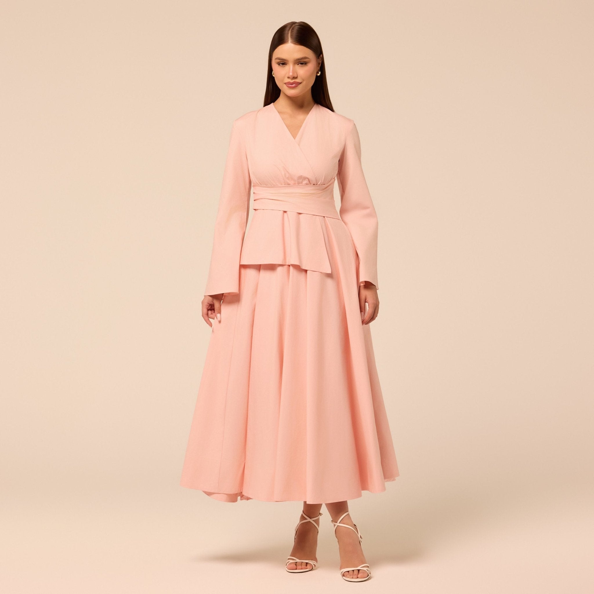 Pink Ruched Waist Poplin Dress - shopaleena