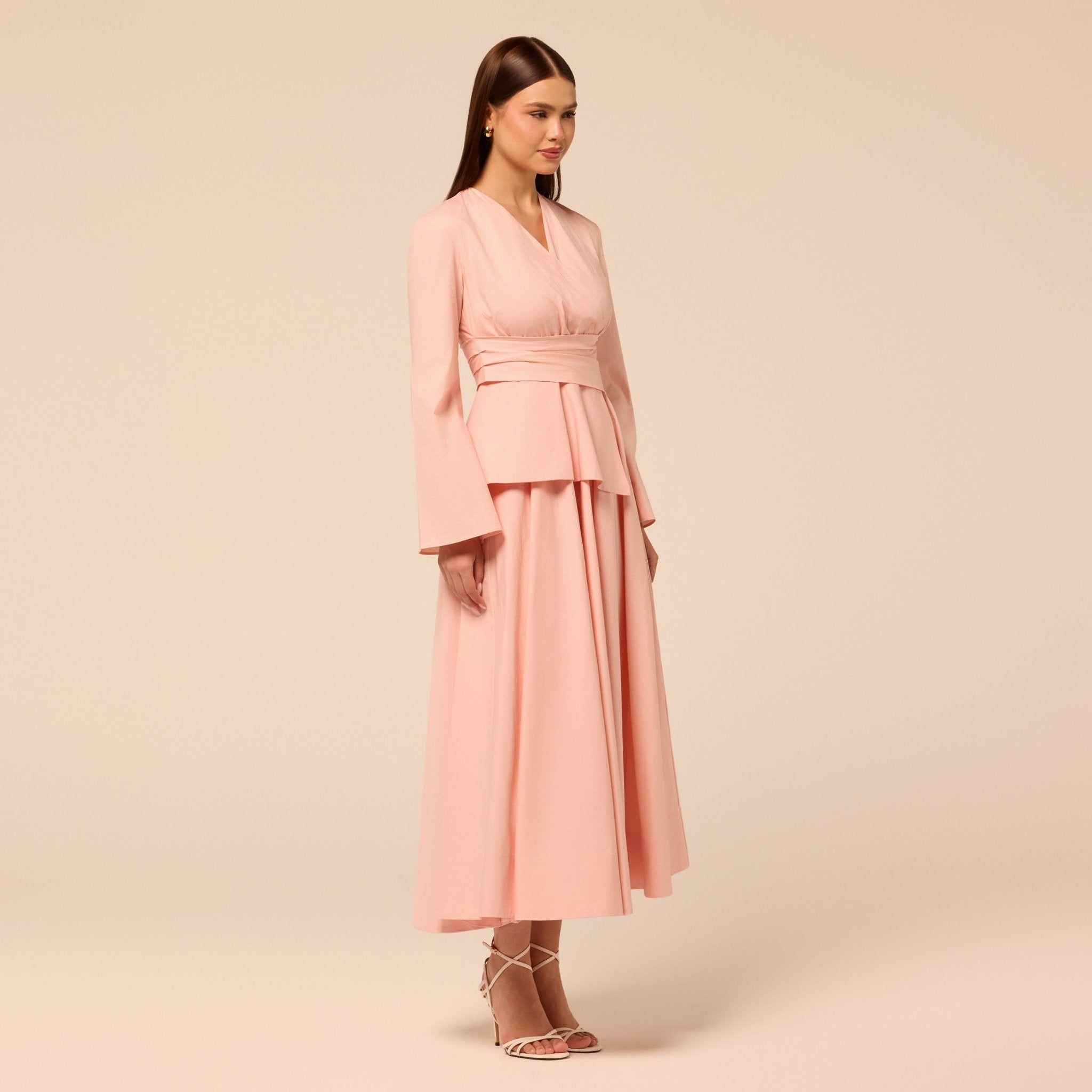 Pink Ruched Waist Poplin Dress - shopaleena