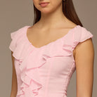 Pink Ruffle Neck Pleated Chiffon Dress - shopaleena