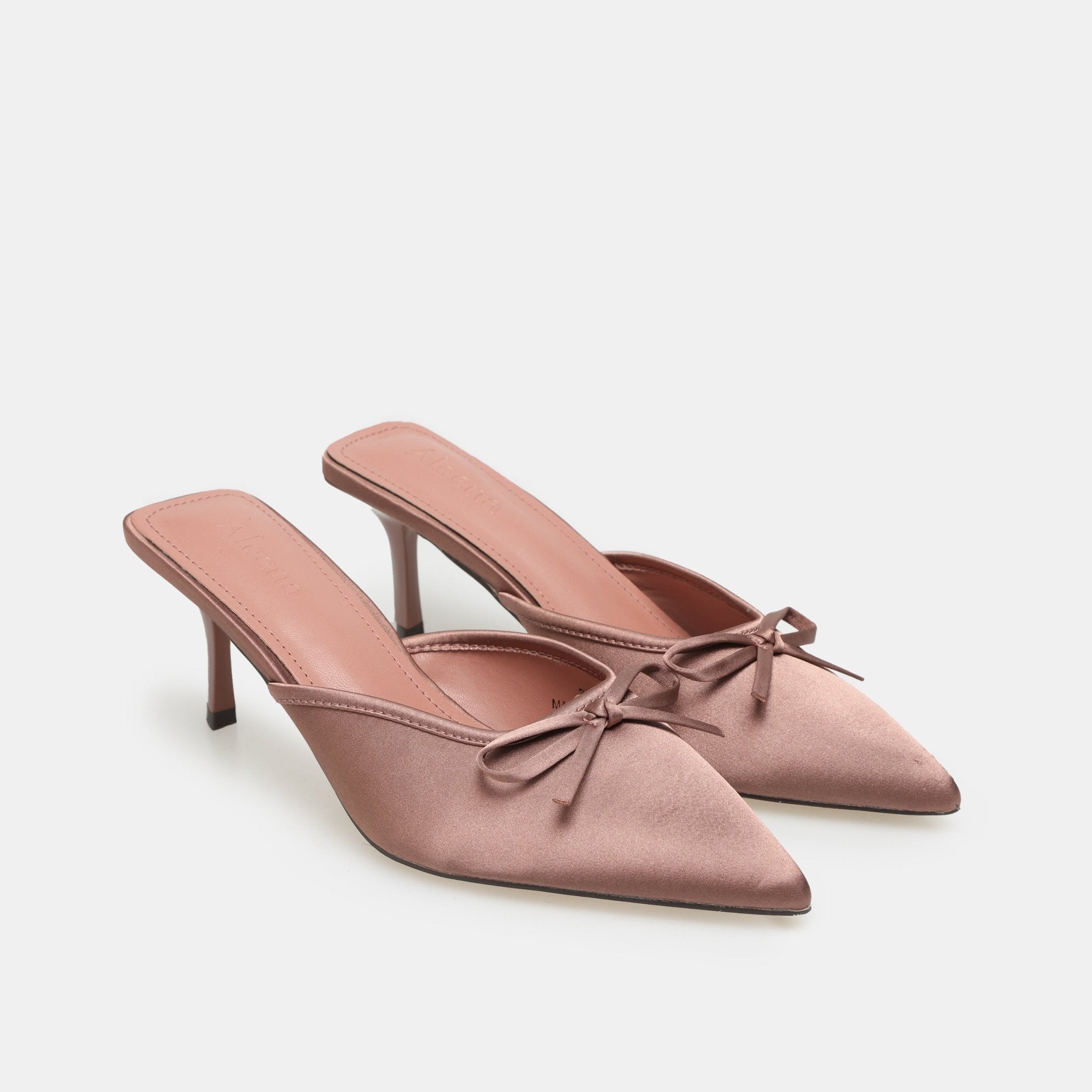 Pink Satin Bow Mules - shopaleena